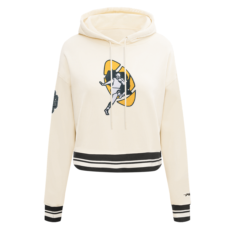 NFL GREEN BAY PACKERS RETRO CLASSIC WOMEN'S RIB CROPPED PO HOODIE (EGGSHELL/ BLACK)