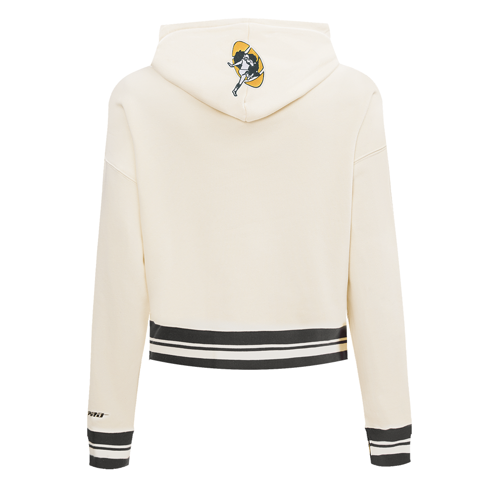 NFL GREEN BAY PACKERS RETRO CLASSIC WOMEN'S RIB CROPPED PO HOODIE (EGGSHELL/ BLACK)