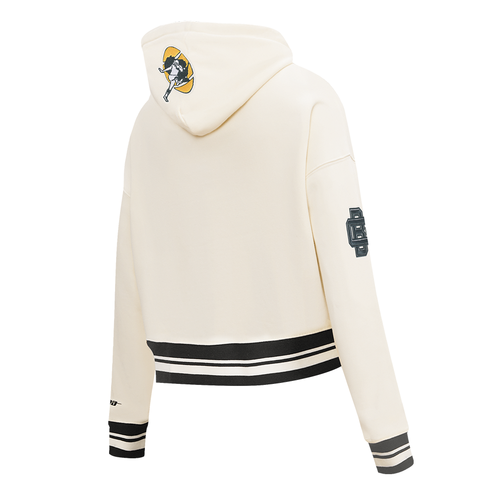 NFL GREEN BAY PACKERS RETRO CLASSIC WOMEN'S RIB CROPPED PO HOODIE (EGGSHELL/ BLACK)