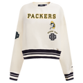NFL GREEN BAY PACKERS RETRO CLASSIC WOMEN'S RIB CREWNECK (EGGSHELL/ BLACK)