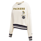 NFL GREEN BAY PACKERS RETRO CLASSIC WOMEN'S RIB CREWNECK (EGGSHELL/ BLACK)