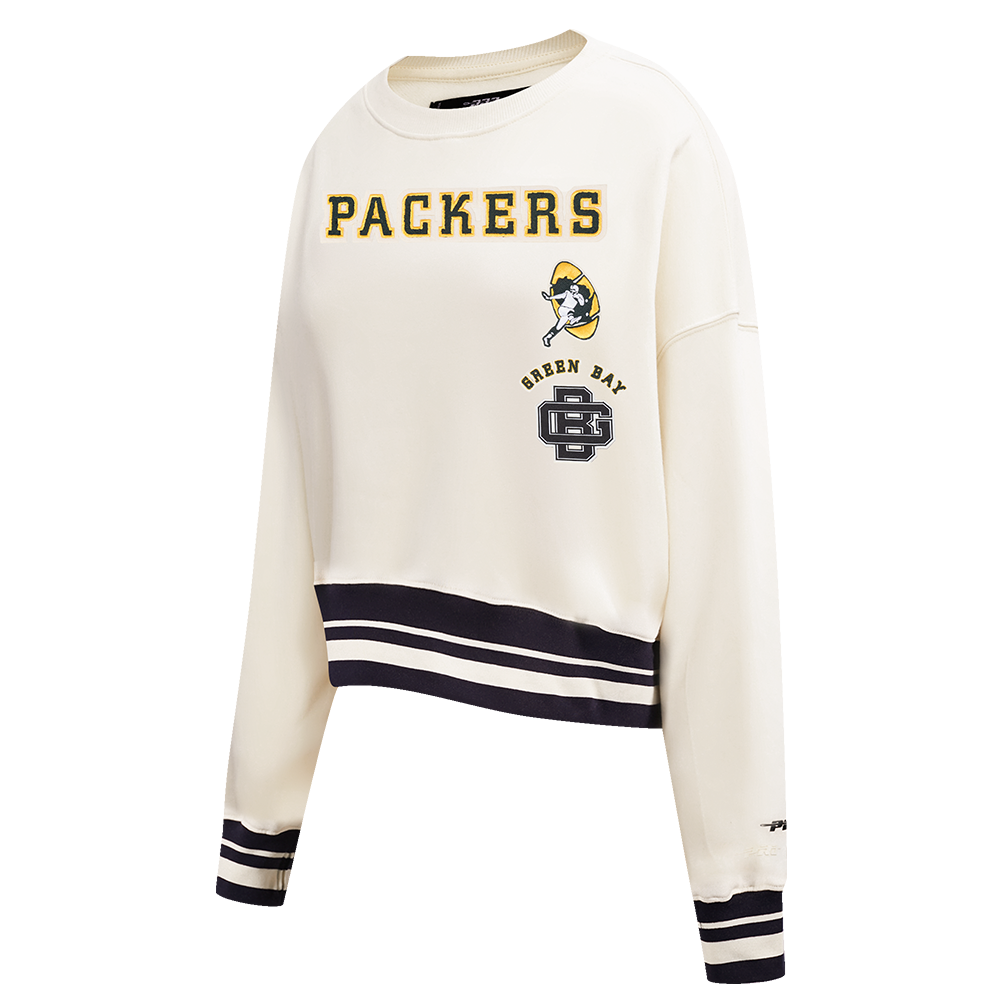 NFL GREEN BAY PACKERS RETRO CLASSIC WOMEN'S RIB CREWNECK (EGGSHELL/ BLACK)