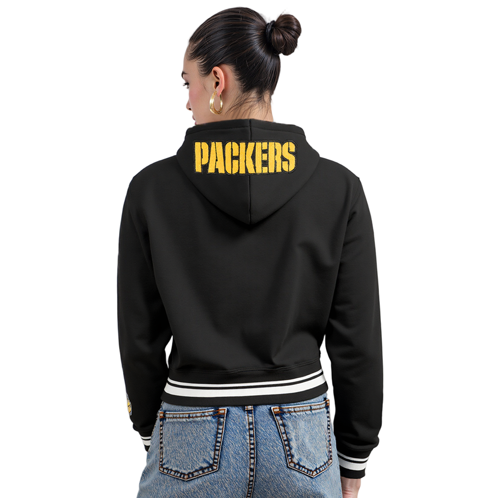 NFL GREEN BAY PACKERS MASHUP WOMEN'S RIB CROPPED PO HOODIE (BLACK)