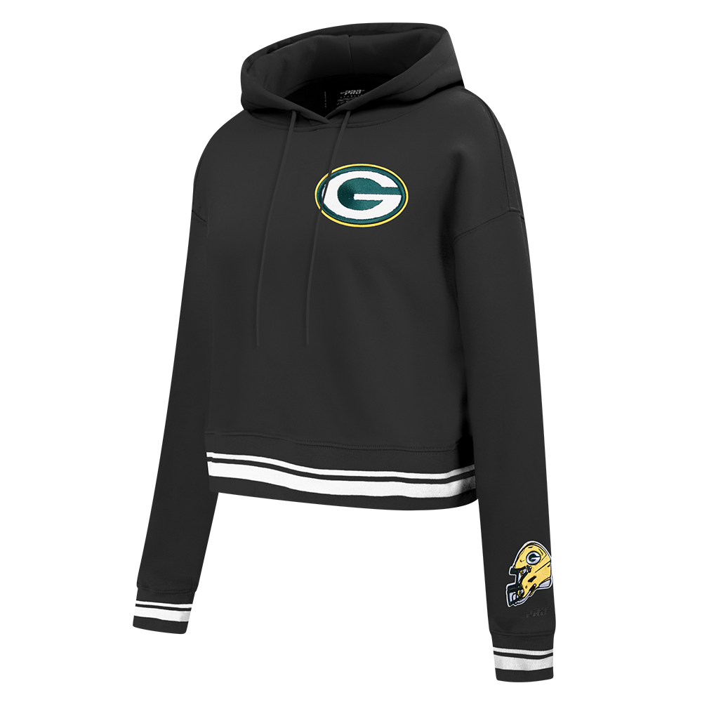NFL GREEN BAY PACKERS MASHUP WOMEN'S RIB CROPPED PO HOODIE (BLACK)