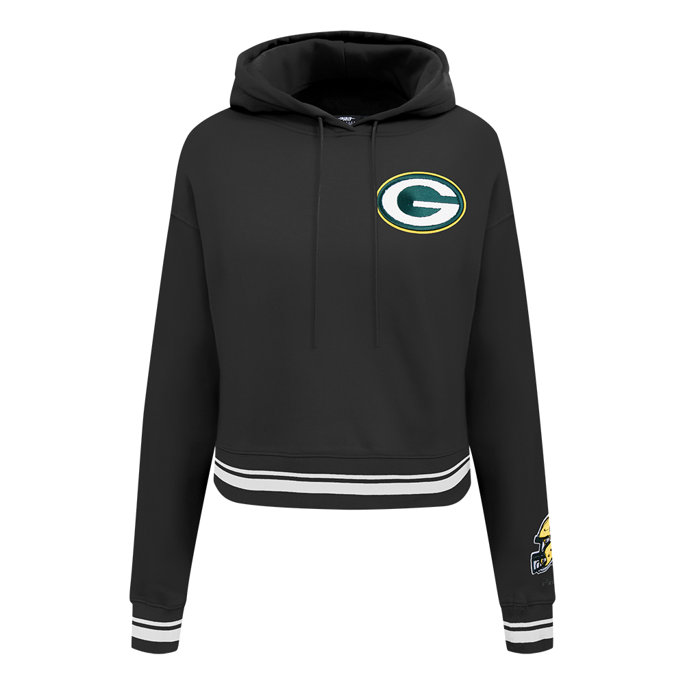 NFL GREEN BAY PACKERS MASHUP WOMEN'S RIB CROPPED PO HOODIE (BLACK)