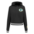 NFL GREEN BAY PACKERS MASHUP WOMEN'S RIB CROPPED PO HOODIE (BLACK)