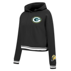 NFL GREEN BAY PACKERS MASHUP WOMEN'S RIB CROPPED PO HOODIE (BLACK)