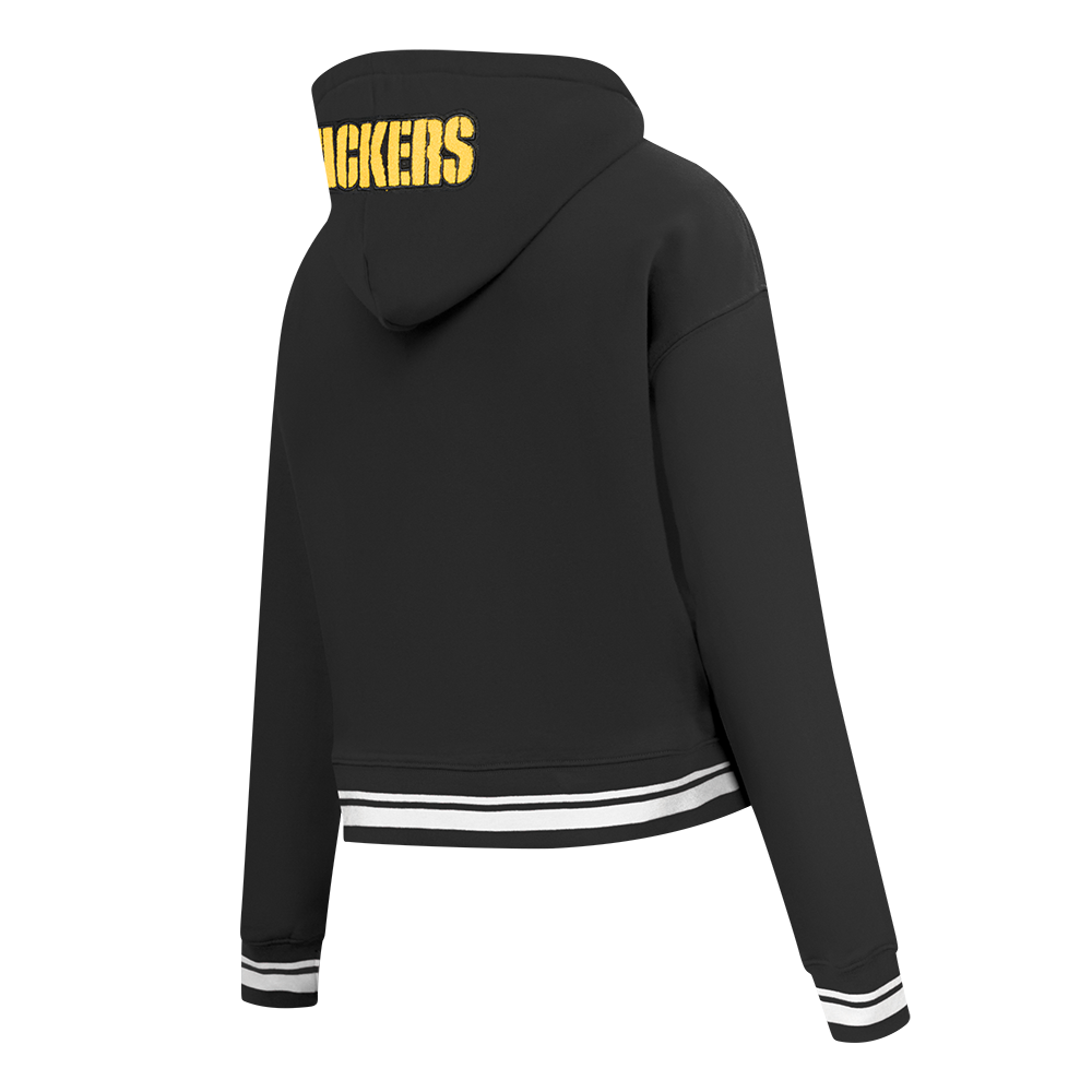 NFL GREEN BAY PACKERS MASHUP WOMEN'S RIB CROPPED PO HOODIE (BLACK)