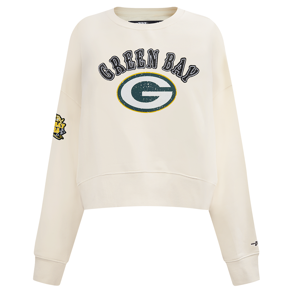NFL GREEN BAY PACKERS REBEL ATHLETICS WOMEN'S FLC CREWNECK (EGGSHELL)