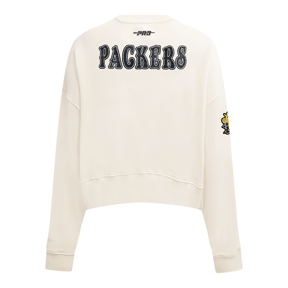 NFL GREEN BAY PACKERS REBEL ATHLETICS WOMEN'S FLC CREWNECK (EGGSHELL)