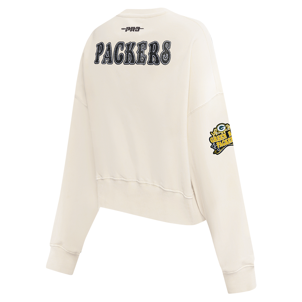 NFL GREEN BAY PACKERS REBEL ATHLETICS WOMEN'S FLC CREWNECK (EGGSHELL)