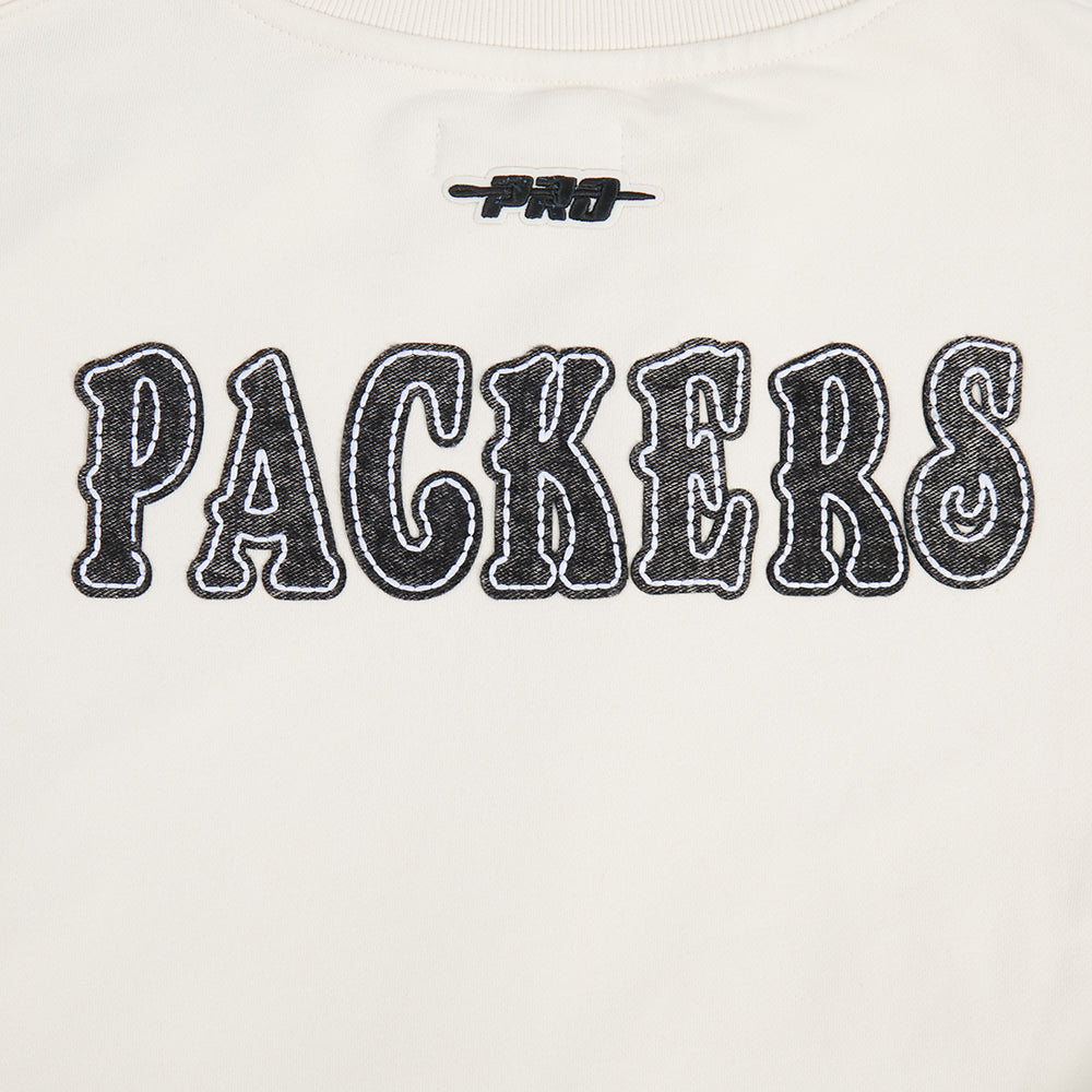 NFL GREEN BAY PACKERS REBEL ATHLETICS WOMEN'S FLC CREWNECK (EGGSHELL)