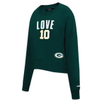 NFL GREEN BAY PACKERS JORDAN LOVE #10 CLASSIC PNN CHANDAIL À COL ROND EN MOLLETON POUR FEMME (VERT FORÊT)