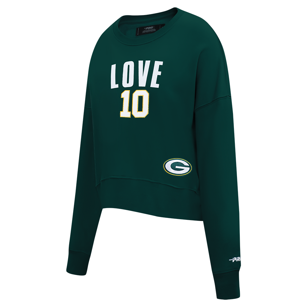 NFL GREEN BAY PACKERS JORDAN LOVE #10 CLASSIC PNN CHANDAIL À COL ROND EN MOLLETON POUR FEMME (VERT FORÊT)
