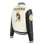 NFL GREEN BAY PACKERS RETRO CLASSIC BLOUSON COLLÉGIAL EN LAINE À BORDS CÔTELÉS POUR FEMME (COQUILLE D'ŒUF/NOIR)