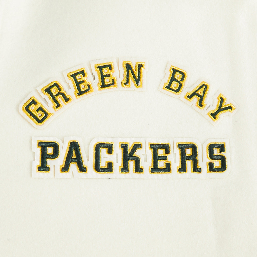 NFL GREEN BAY PACKERS RETRO CLASSIC BLOUSON COLLÉGIAL EN LAINE À BORDS CÔTELÉS POUR FEMME (COQUILLE D'ŒUF/NOIR)