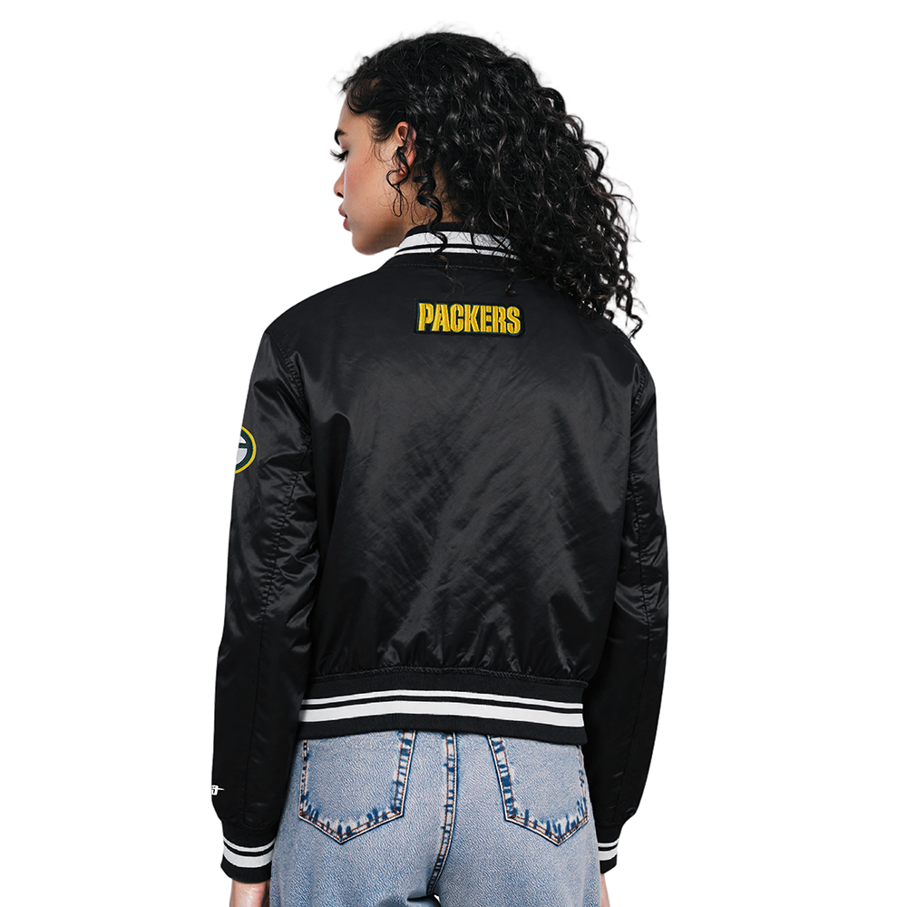 NFL GREEN BAY PACKERS SCRIPT TAIL BLOUSON EN SATIN POUR FEMME (NOIR)