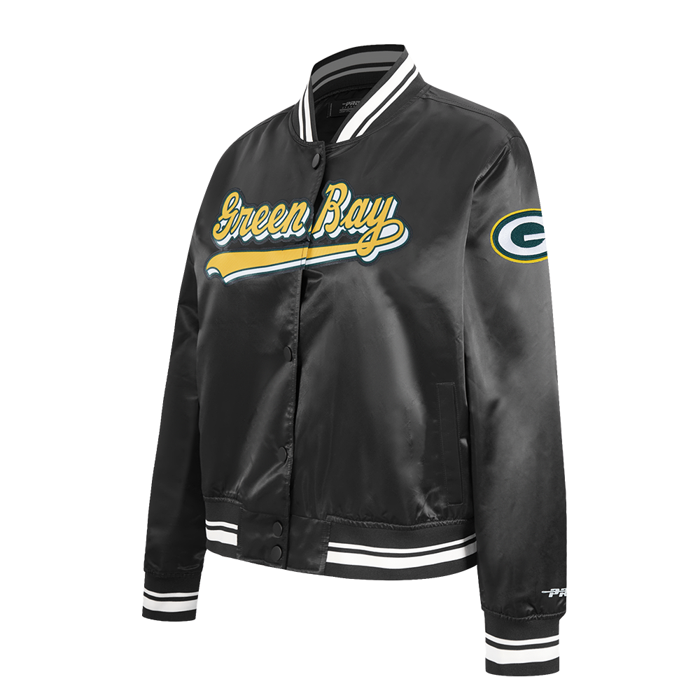 NFL GREEN BAY PACKERS SCRIPT TAIL BLOUSON EN SATIN POUR FEMME (NOIR)