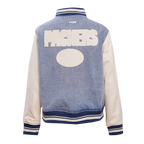 NFL GREEN BAY PACKERS VARSITY BLUES WOMEN'S DENIM VARSITY JACKET (DENIM/LINEN)