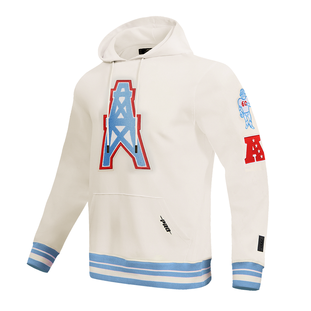 NFL HOUSTON OILERS RETRO CLASSIC CHANDAIL À CAPUCHON POUR HOMME (COQUILLE D'ŒUF/BLEU UNIVERSITÉ)