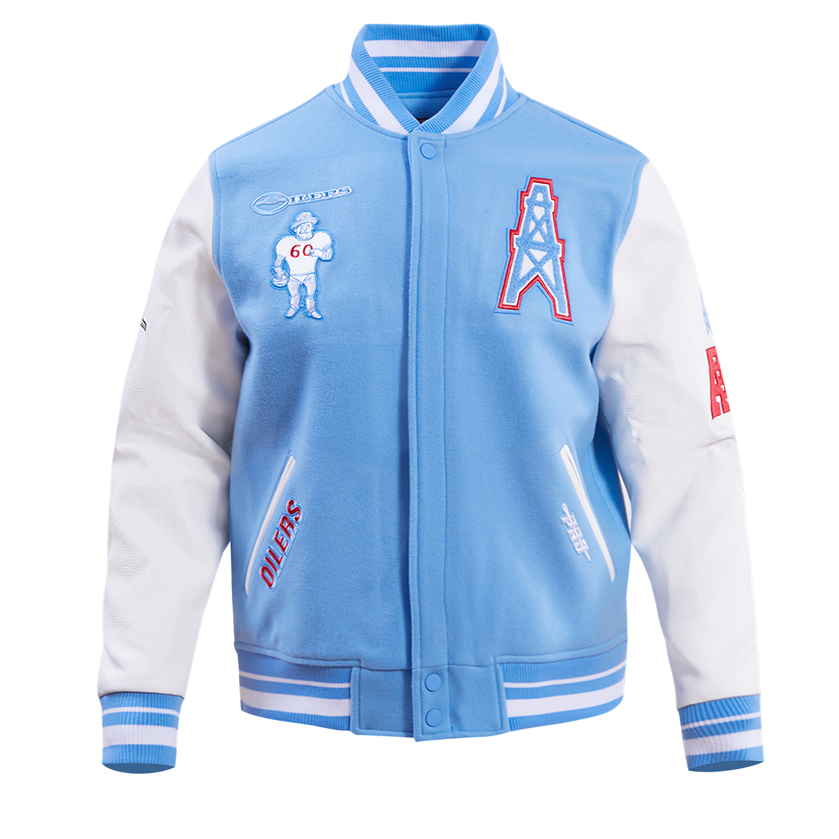 NFL HOUSTON OILERS RETRO CLASSIC BLOUSON COLLÉGIAL EN LAINE À BORDS CÔTELÉS POUR HOMME (BLEU UNIVERSITÉ/BLANC)