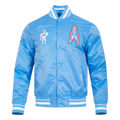 NFL HOUSTON OILERS RETRO CLASSIC BLOUSON EN SATIN À BORDS CÔTELÉS POUR HOMME (BLEU UNIVERSITÉ)