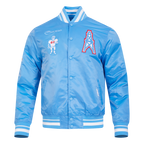 NFL HOUSTON OILERS RETRO CLASSIC BLOUSON EN SATIN À BORDS CÔTELÉS POUR HOMME (BLEU UNIVERSITÉ)