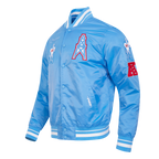NFL HOUSTON OILERS RETRO CLASSIC BLOUSON EN SATIN À BORDS CÔTELÉS POUR HOMME (BLEU UNIVERSITÉ)