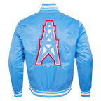 NFL HOUSTON OILERS RETRO CLASSIC BLOUSON EN SATIN À BORDS CÔTELÉS POUR HOMME (BLEU UNIVERSITÉ)