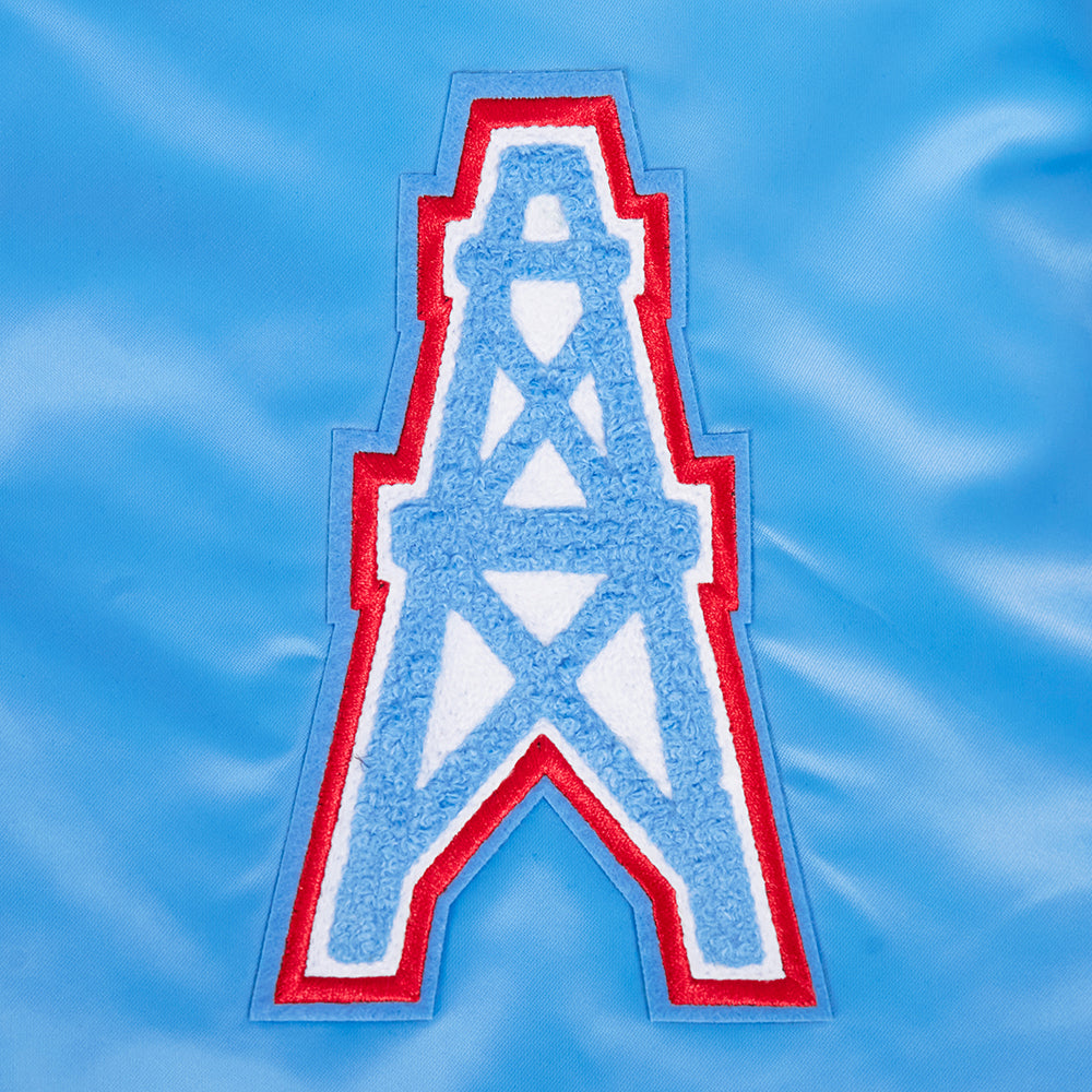 NFL HOUSTON OILERS RETRO CLASSIC BLOUSON EN SATIN À BORDS CÔTELÉS POUR HOMME (BLEU UNIVERSITÉ)