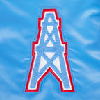 NFL HOUSTON OILERS RETRO CLASSIC BLOUSON EN SATIN À BORDS CÔTELÉS POUR HOMME (BLEU UNIVERSITÉ)