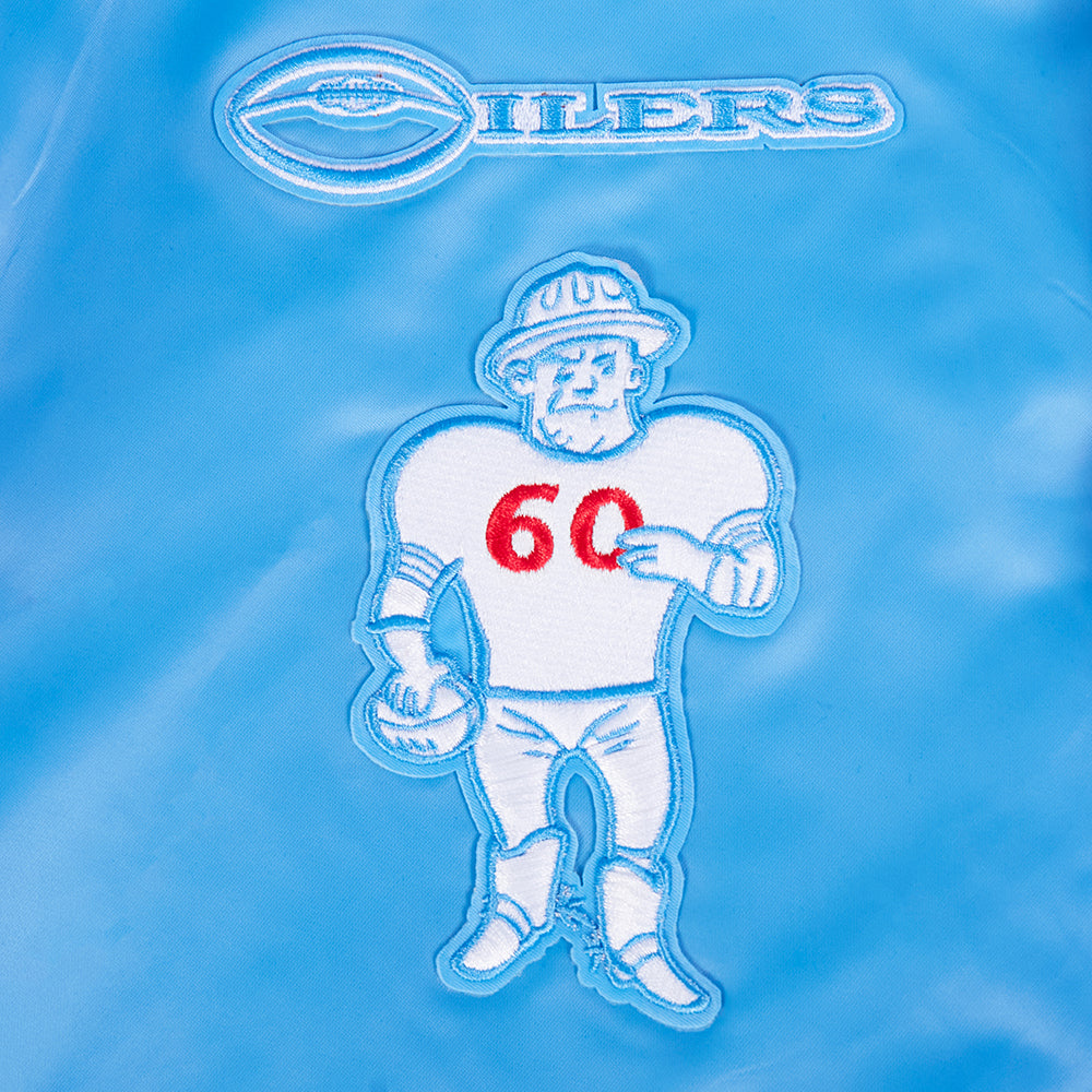 NFL HOUSTON OILERS RETRO CLASSIC BLOUSON EN SATIN À BORDS CÔTELÉS POUR HOMME (BLEU UNIVERSITÉ)