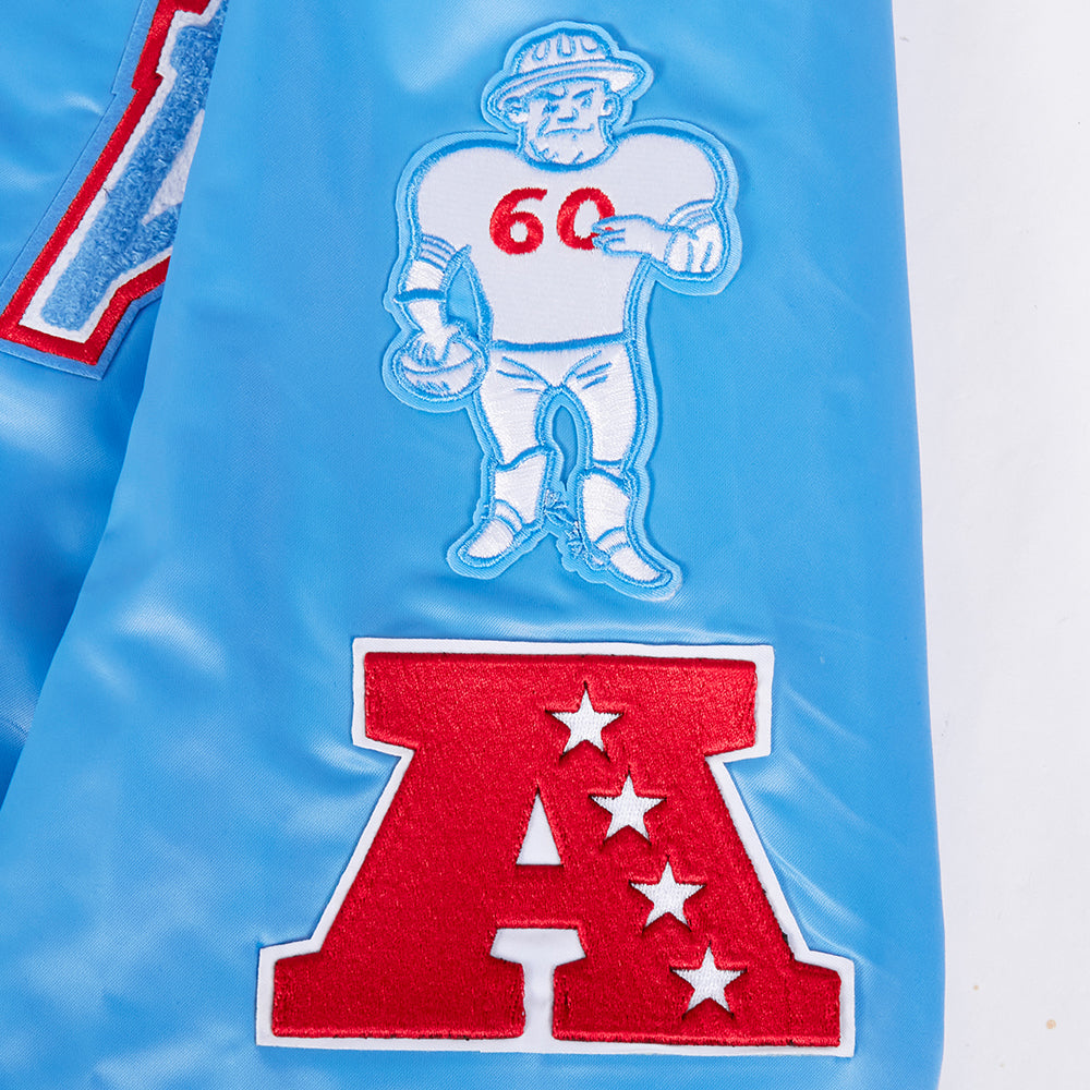 NFL HOUSTON OILERS RETRO CLASSIC BLOUSON EN SATIN À BORDS CÔTELÉS POUR HOMME (BLEU UNIVERSITÉ)