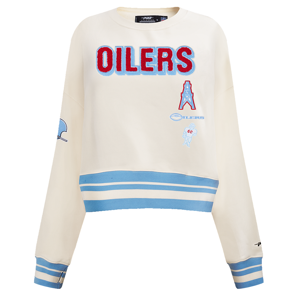 NFL HOUSTON OILERS RETRO CLASSIC CHANDAIL À COL ROND CÔTELÉ POUR FEMME (COQUILLE D'ŒUF/BLEU UNIVERSITÉ)