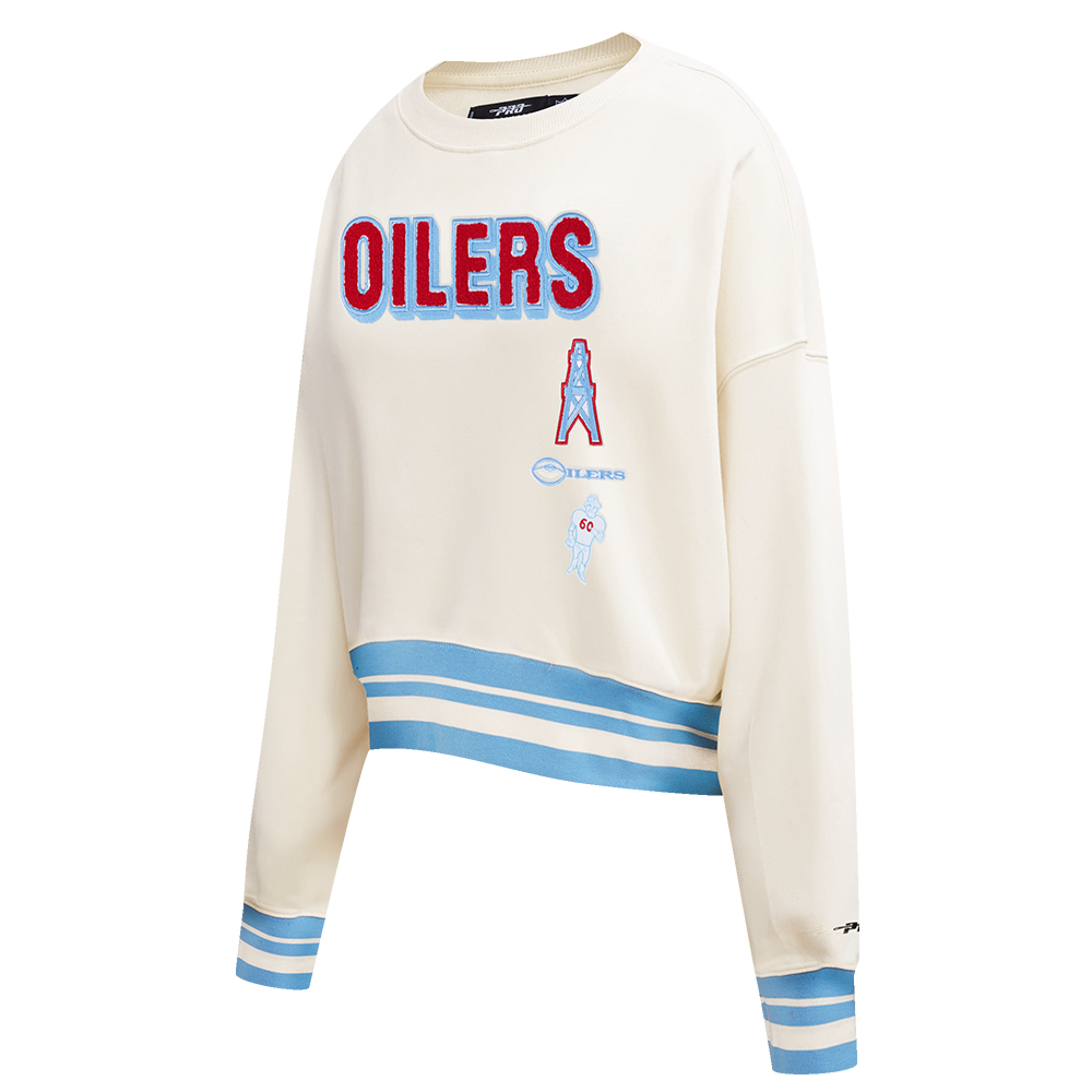 NFL HOUSTON OILERS RETRO CLASSIC CHANDAIL À COL ROND CÔTELÉ POUR FEMME (COQUILLE D'ŒUF/BLEU UNIVERSITÉ)