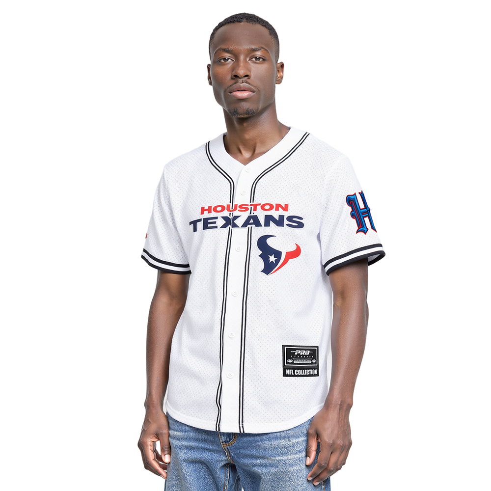 NFL HOUSTON TEXANS CLASSIC MESH CHEMISE BOUTONNÉE POUR HOMME (BLANC/NOIR/BLANC)
