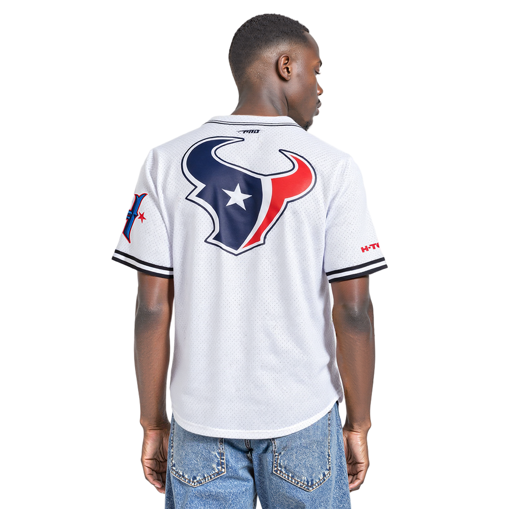 NFL HOUSTON TEXANS CLASSIC MESH MEN'S BUTTON DOWN SHIRT (WHITE/BLACK/WHITE)