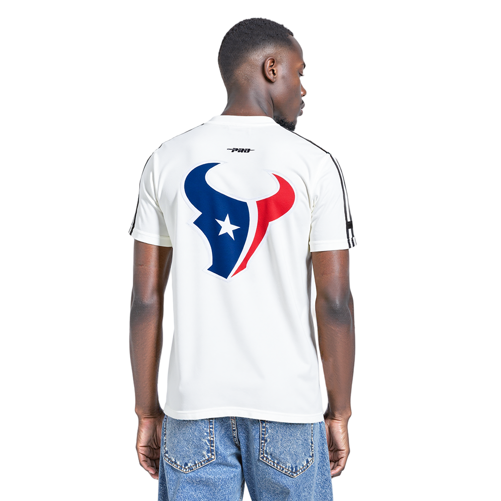 NFL HOUSTON TEXANS CLASSIC MESH T-SHIRT EN JERSEY SIMPLE À RAYURES POUR HOMME (BLANC/NOIR)