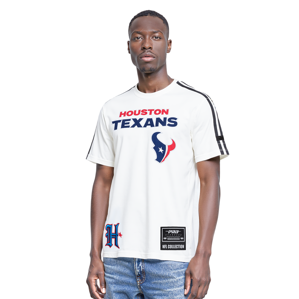 NFL HOUSTON TEXANS CLASSIC MESH T-SHIRT EN JERSEY SIMPLE À RAYURES POUR HOMME (BLANC/NOIR)