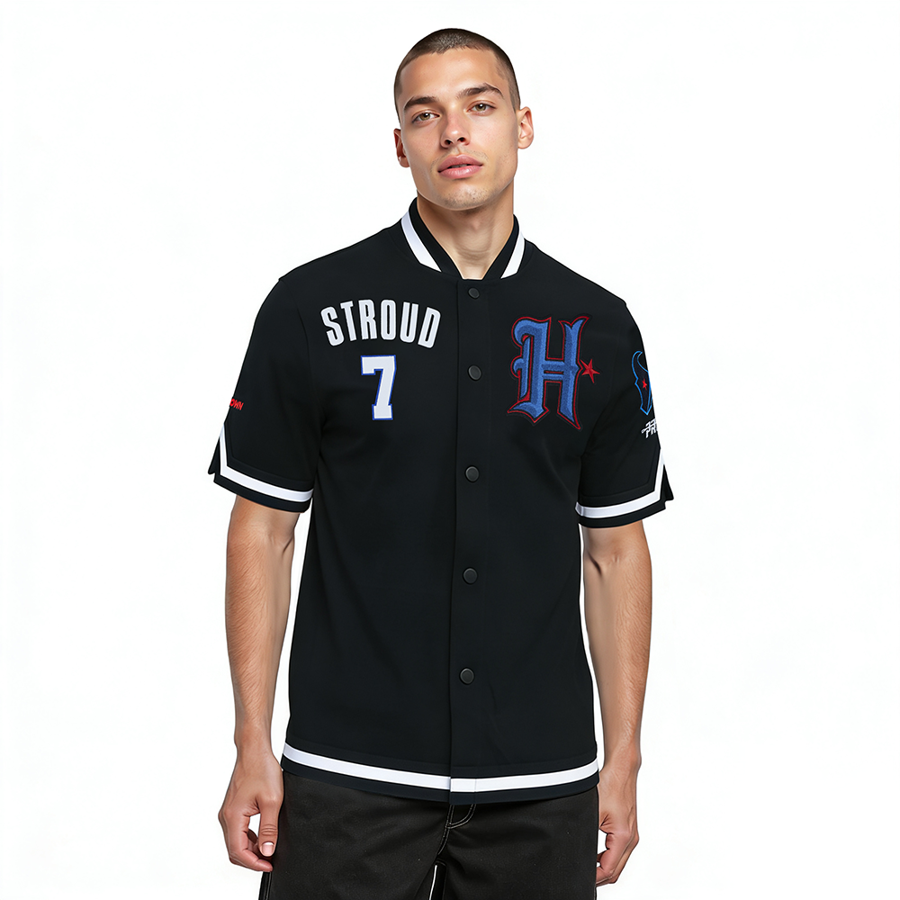NFL HOUSTON TEXANS CJ STROUD #7 CLASSIC PNN VESTE D'ÉCHAUFFEMENT EN MAILLE DOUBLE POUR HOMME (NOIR)