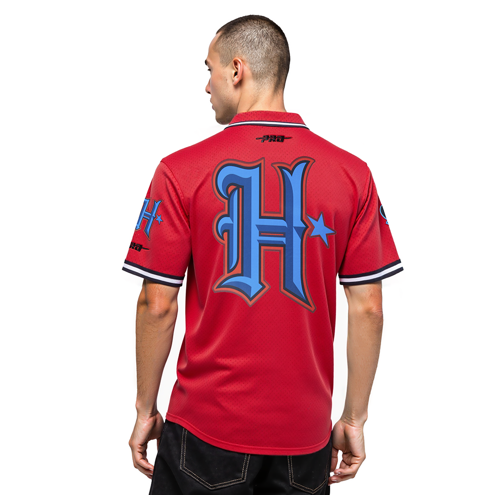 NFL HOUSTON TEXANS CJ STROUD #7 CLASSIC MESH PNN MEN'S MESH BUTTON DOWN SHIRT (RED/BLACK)