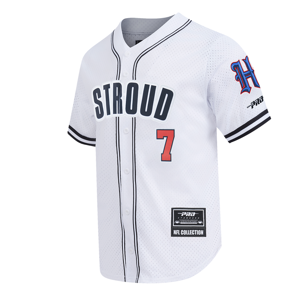 NFL HOUSTON TEXANS CJ STROUD #7 CLASSIC MESH PNN MEN'S MESH BUTTON DOWN SHIRT (WHITE/BLACK/WHITE)