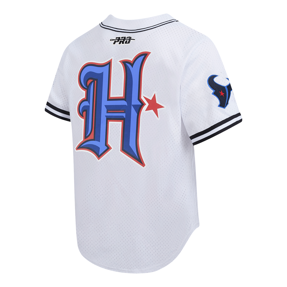NFL HOUSTON TEXANS CJ STROUD #7 CLASSIC MESH PNN MEN'S MESH BUTTON DOWN SHIRT (WHITE/BLACK/WHITE)