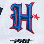 NFL HOUSTON TEXANS CJ STROUD #7 CLASSIC MESH PNN MEN'S MESH BUTTON DOWN SHIRT (WHITE/BLACK/WHITE)