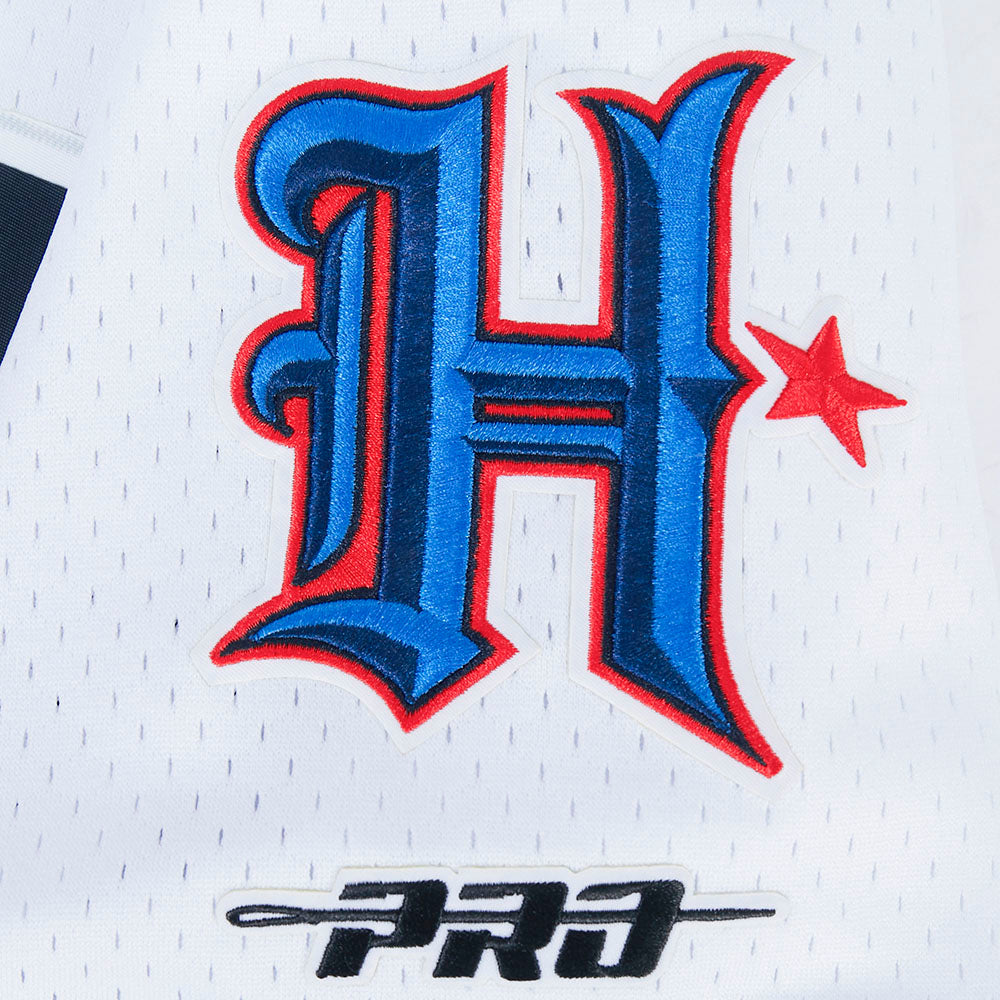 NFL HOUSTON TEXANS CJ STROUD #7 CLASSIC MESH PNN MEN'S MESH BUTTON DOWN SHIRT (WHITE/BLACK/WHITE)