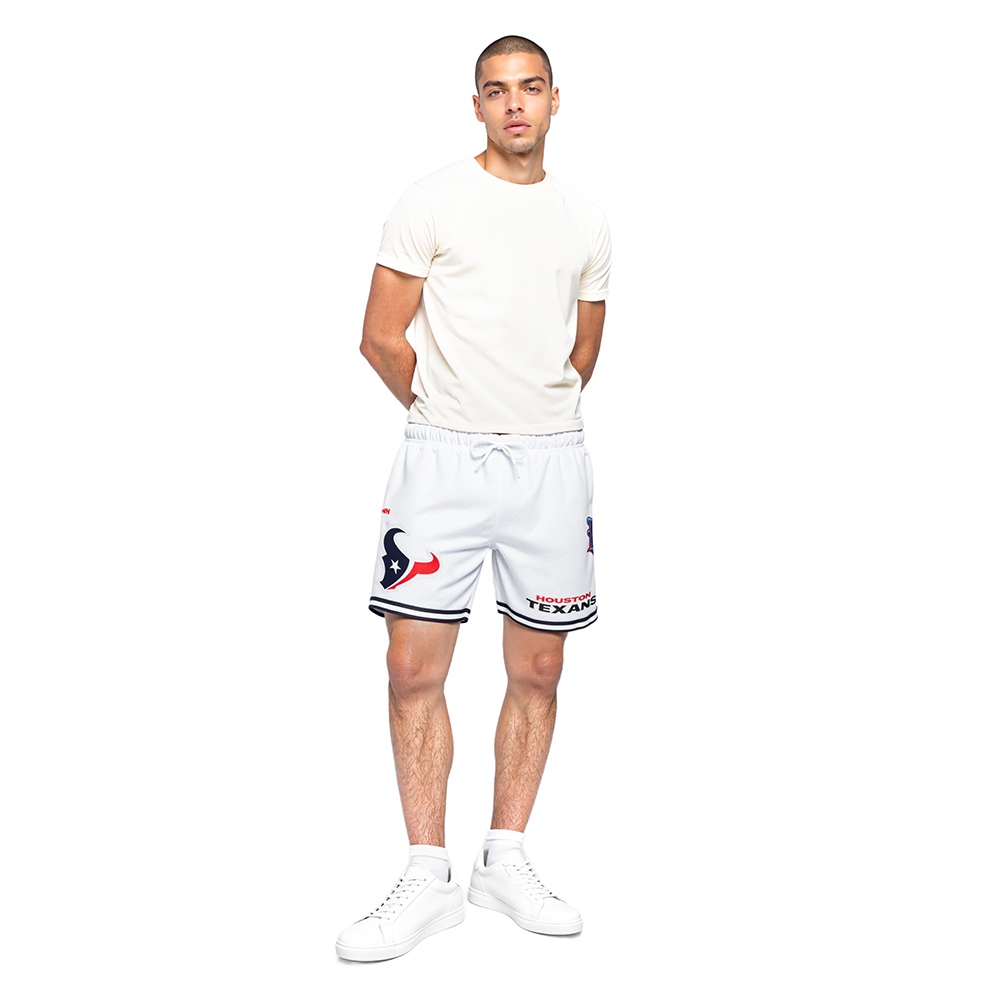 NFL HOUSTON TEXANS CLASSIC MESH SHORT À BANDES POUR HOMME (BLANC/NOIR/BLANC)