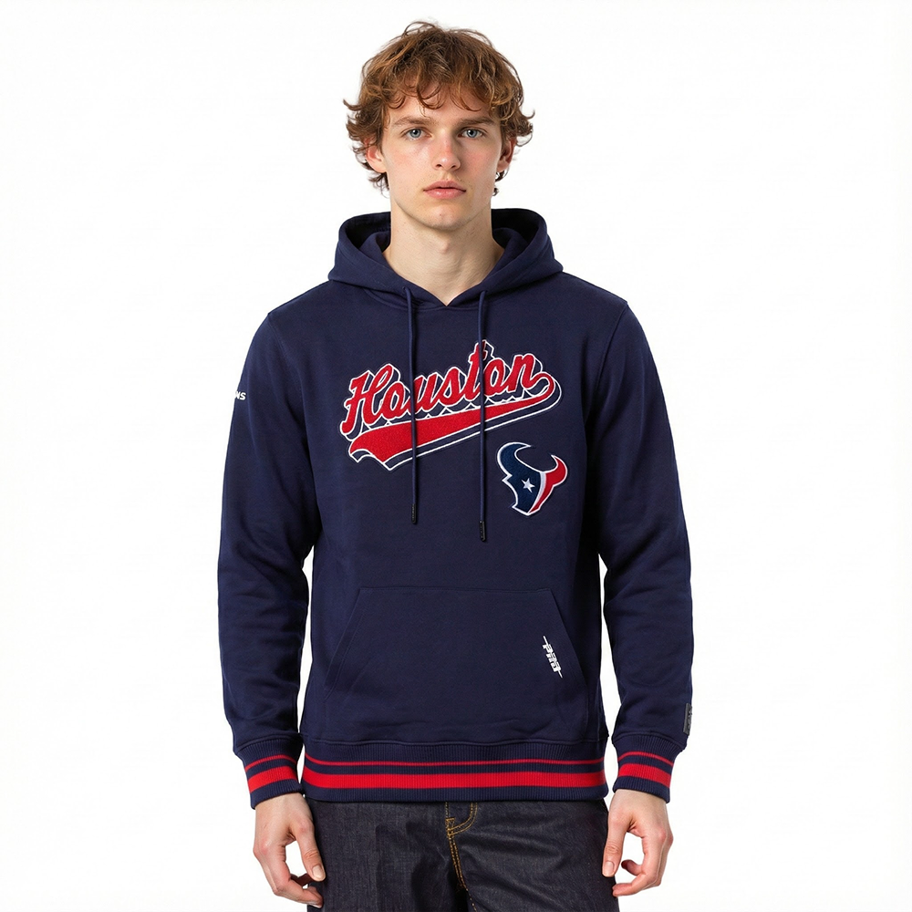NFL HOUSTON TEXANS SCRIPT TAIL CHANDAIL À CAPUCHON EN MOLLETON CÔTELÉ POUR HOMME (MARINE MINUIT/ROUGE/MARINE MINUIT)