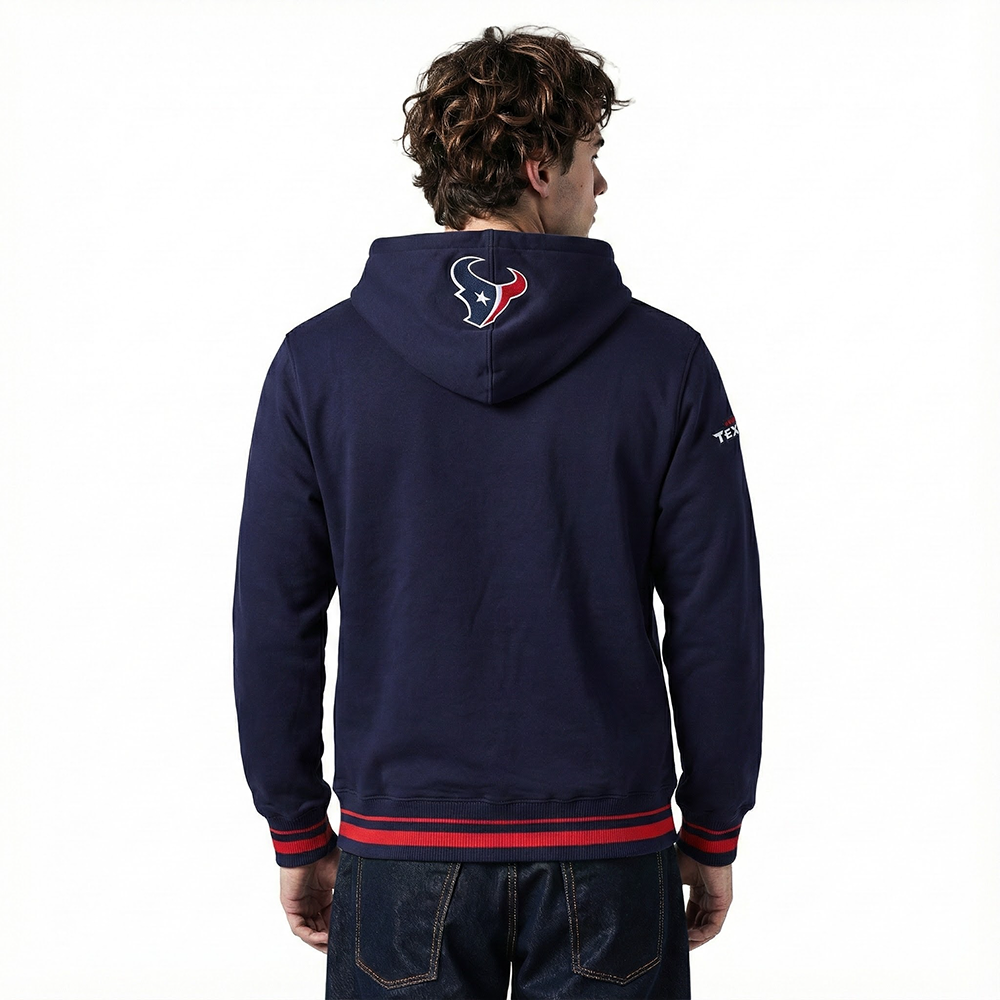 NFL HOUSTON TEXANS SCRIPT TAIL CHANDAIL À CAPUCHON EN MOLLETON CÔTELÉ POUR HOMME (MARINE MINUIT/ROUGE/MARINE MINUIT)