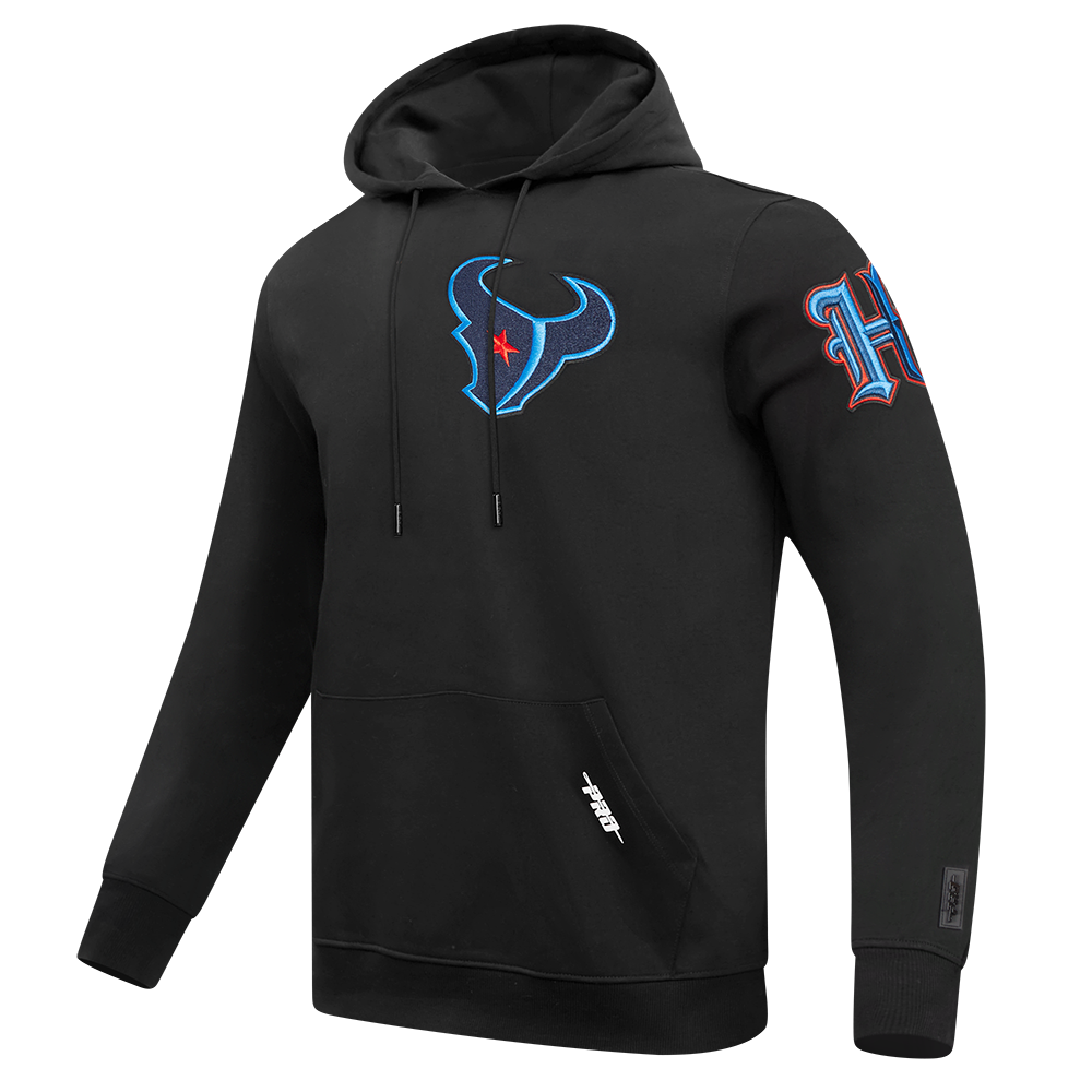 NFL HOUSTON TEXANS CLASSIC CHENILLE MEN'S DOUBLE KNIT PULLOVER HOODIE (BLACK)
