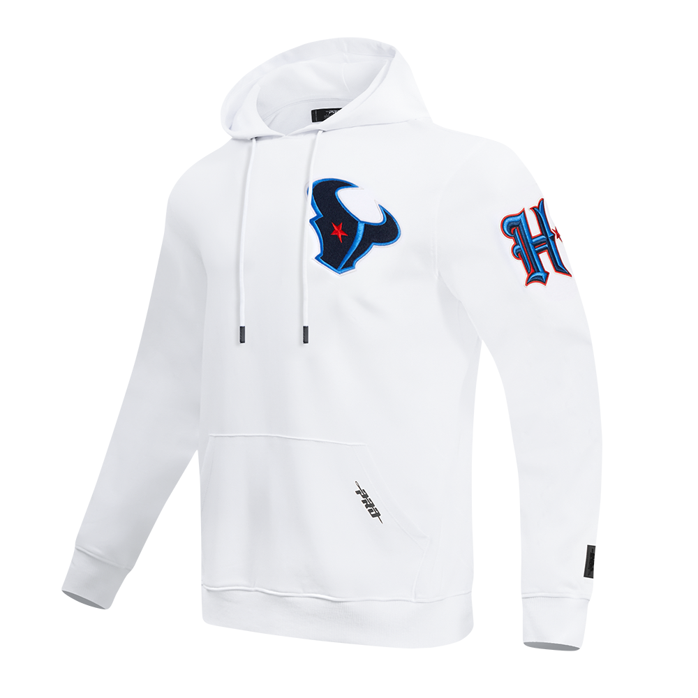 NFL HOUSTON TEXANS CLASSIC CHENILLE MEN'S DOUBLE KNIT PULLOVER HOODIE (WHITE)